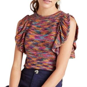 Anthropologie Small Colorful Boho Ruby Flutter Sleeve Knit Top